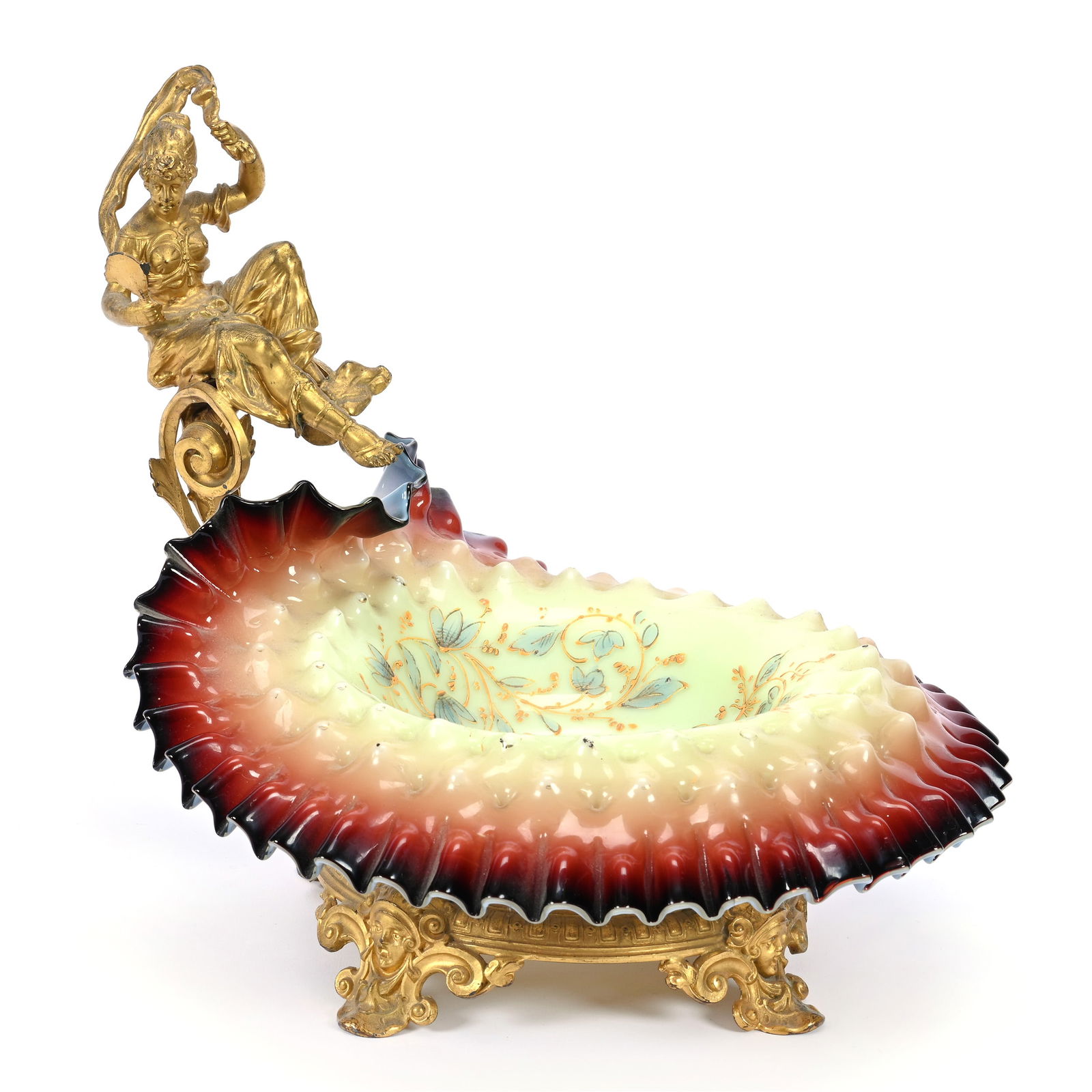 Victorian Brides Basket, Yellow Shading To Dark Ruby Art Glass Bowl (Custard Rubina) (1 of 3)