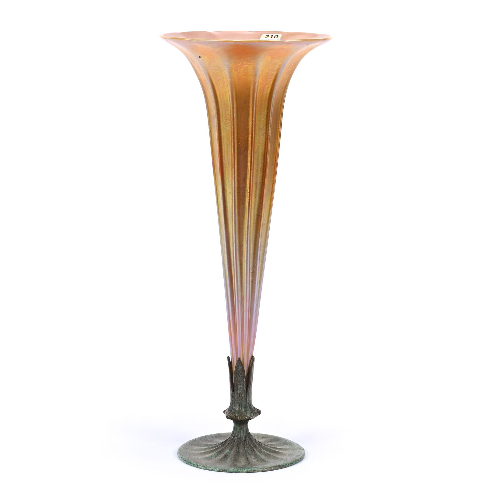 Trumpet Vase, Tiffany Gold Iridescent Art Glass, Ribbed (1 of 3)