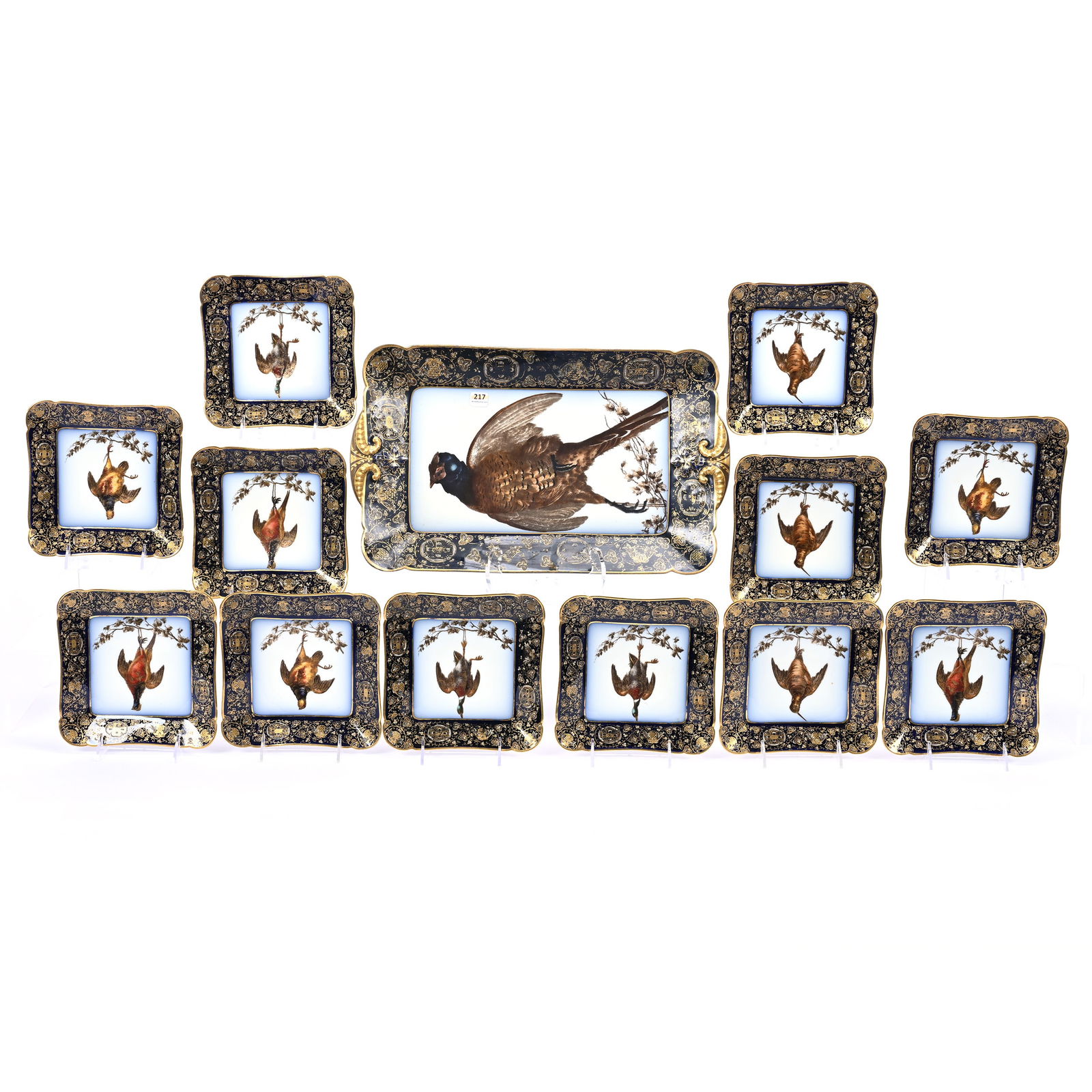 Game Set Marked C.F.H. Limoges Porcelain, Various Game Birds, Dark Cobalt Blue Border (1 of 4)