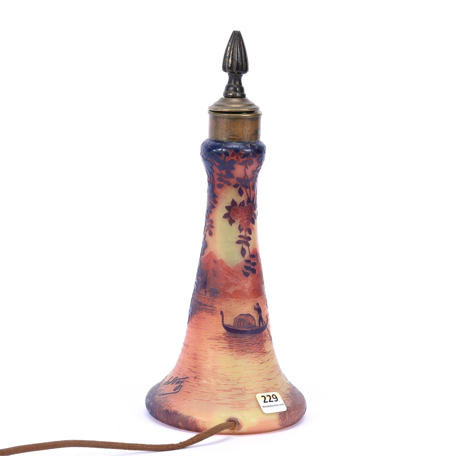 Lamp Base Signed De Vez French Cameo Art Glass (1 of 4)