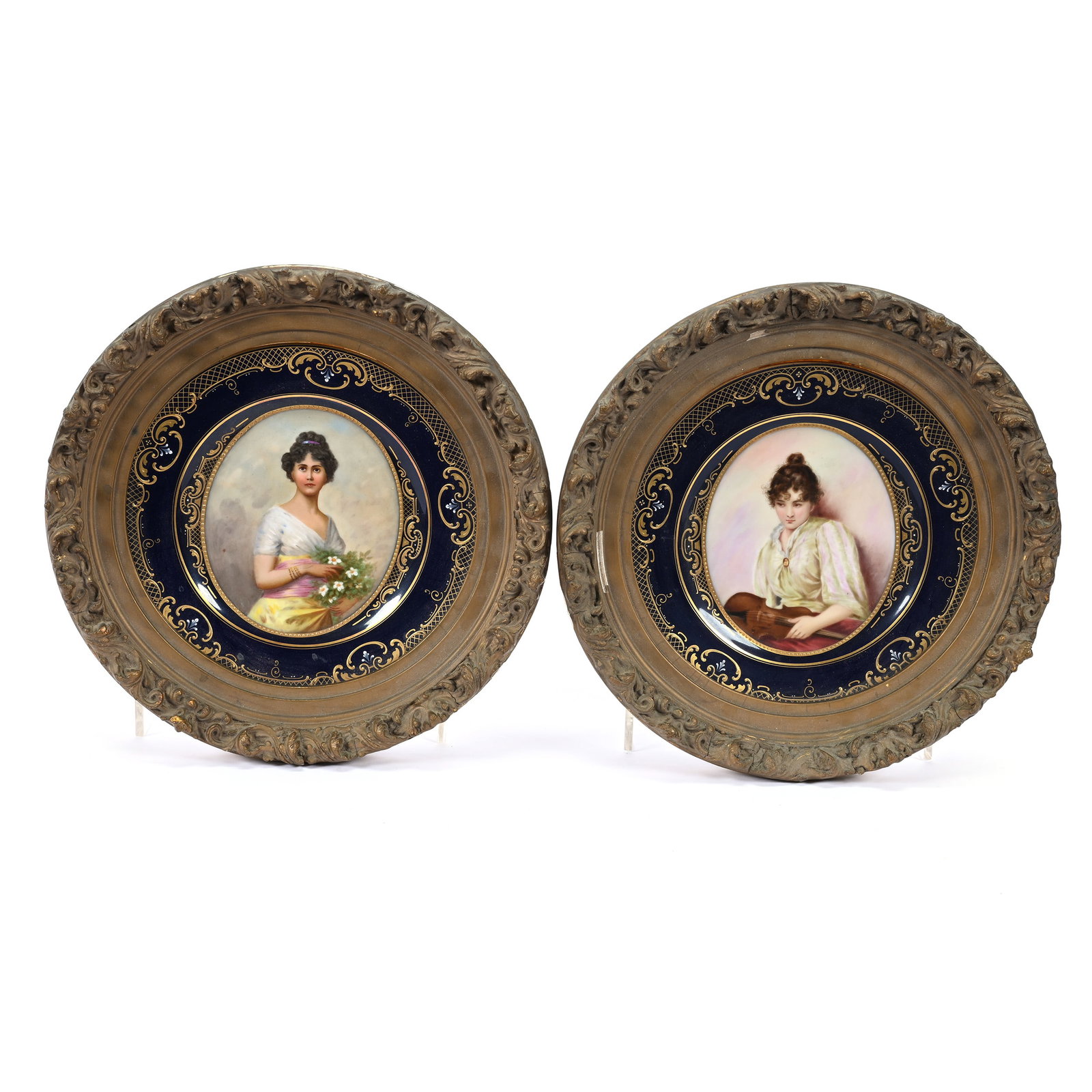Pair Framed Plates, Royal Vienna Beehive Mark, Portrait Of Young Women (1 of 8)