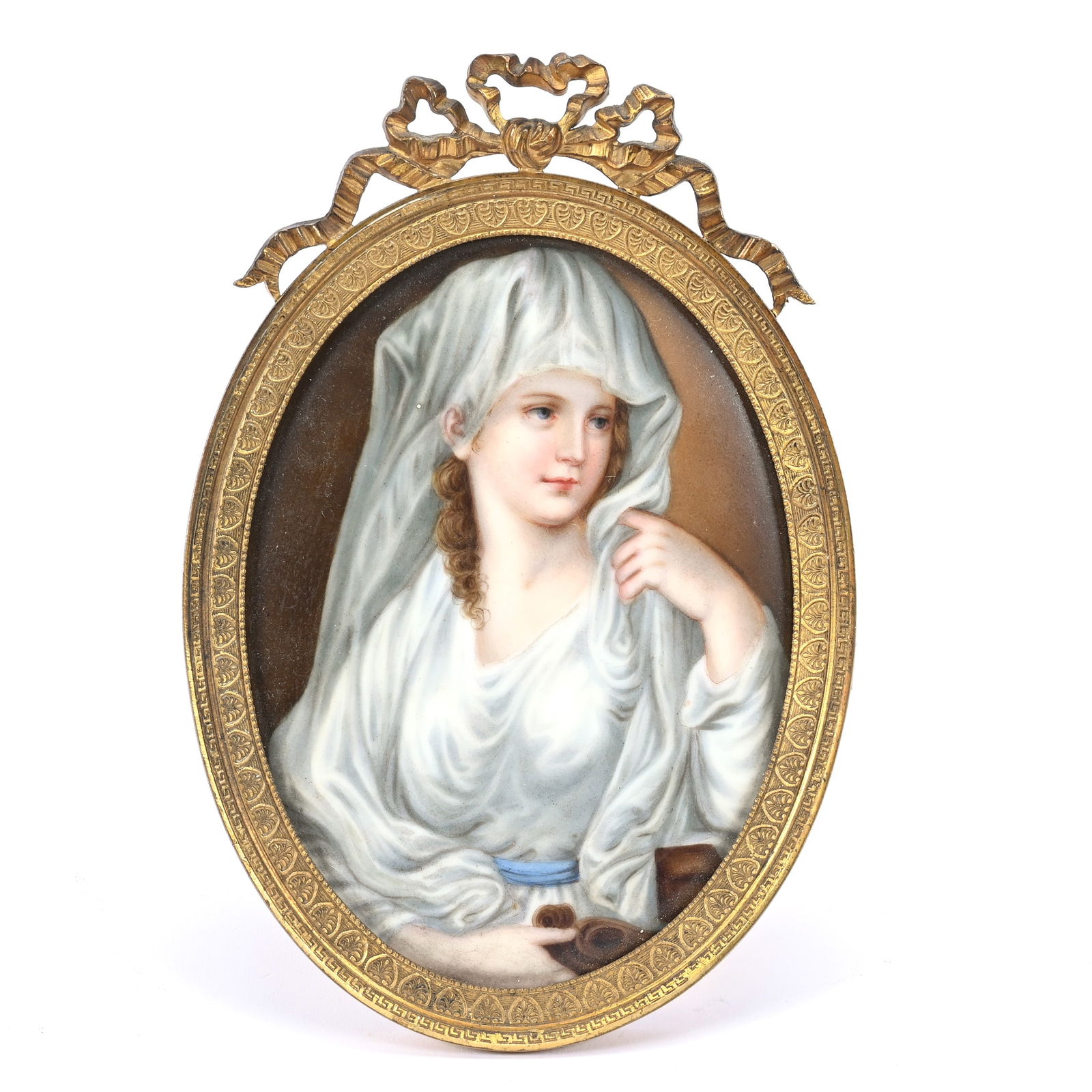 Oval Porcelain Plaque, Unmarked, Woman In Veil (1 of 2)