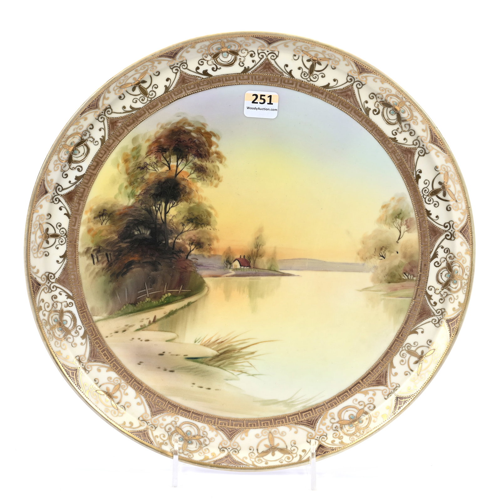 Round Serving Tray Marked Nippon, Brown Tones With Cottage & Lake Scenic Decor (1 of 2)