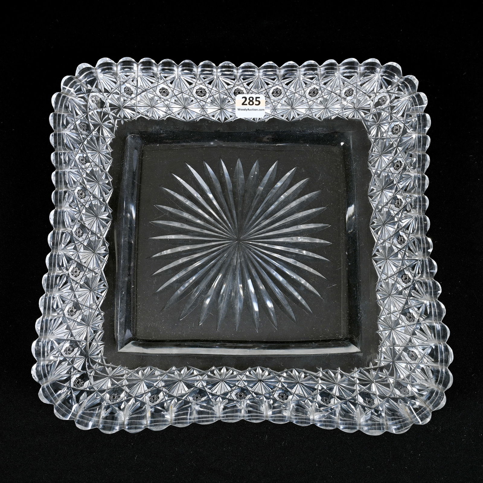 Square Under Tray, American Brilliant Cut Glass, Persian Pattern Border, Ray Cut Center (1 of 3)