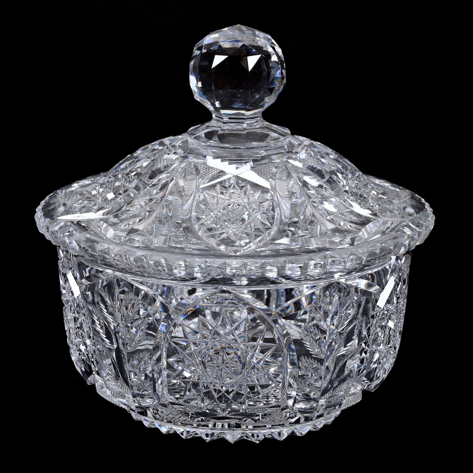 Round Covered Casserole, American Brilliant Cut Glass, Signed Bergen (1 of 3)