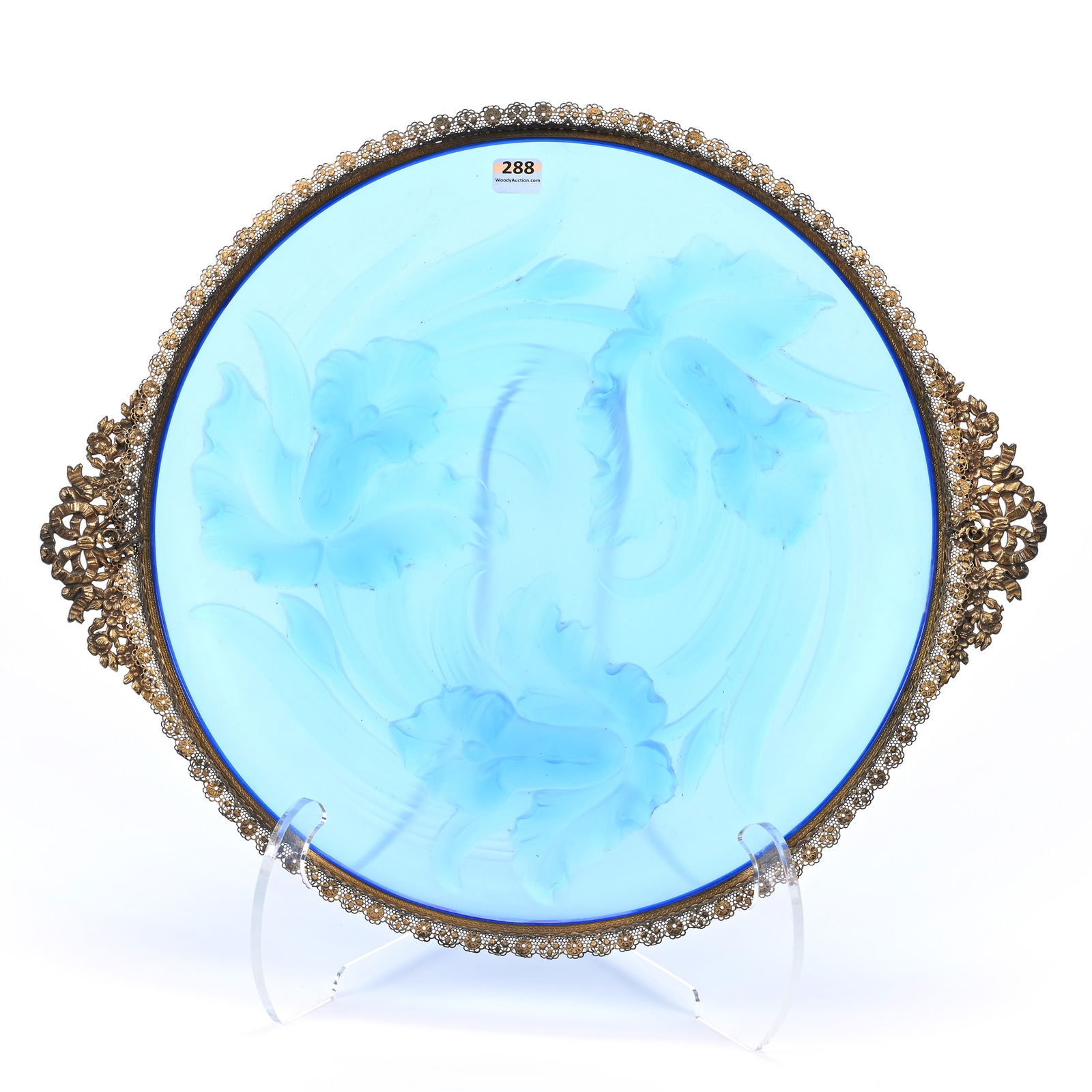 Serving Tray Signed Verlys, Solid Blue With Large Embossed Iris Design (1 of 3)