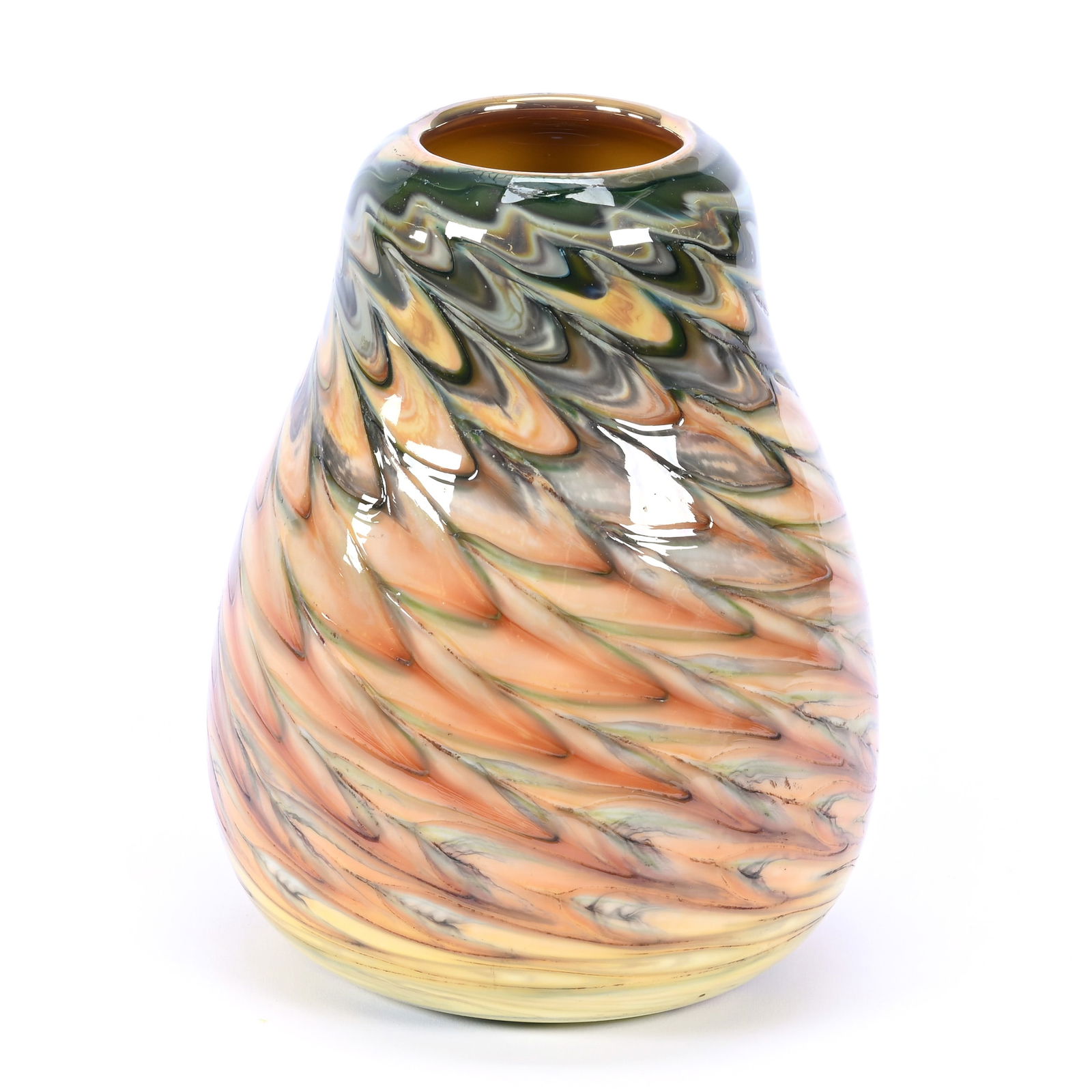 Vase, Contemporary Art Glass, Colorful Pulled Feather Swirl Design, Highly Iridescent (1 of 3)