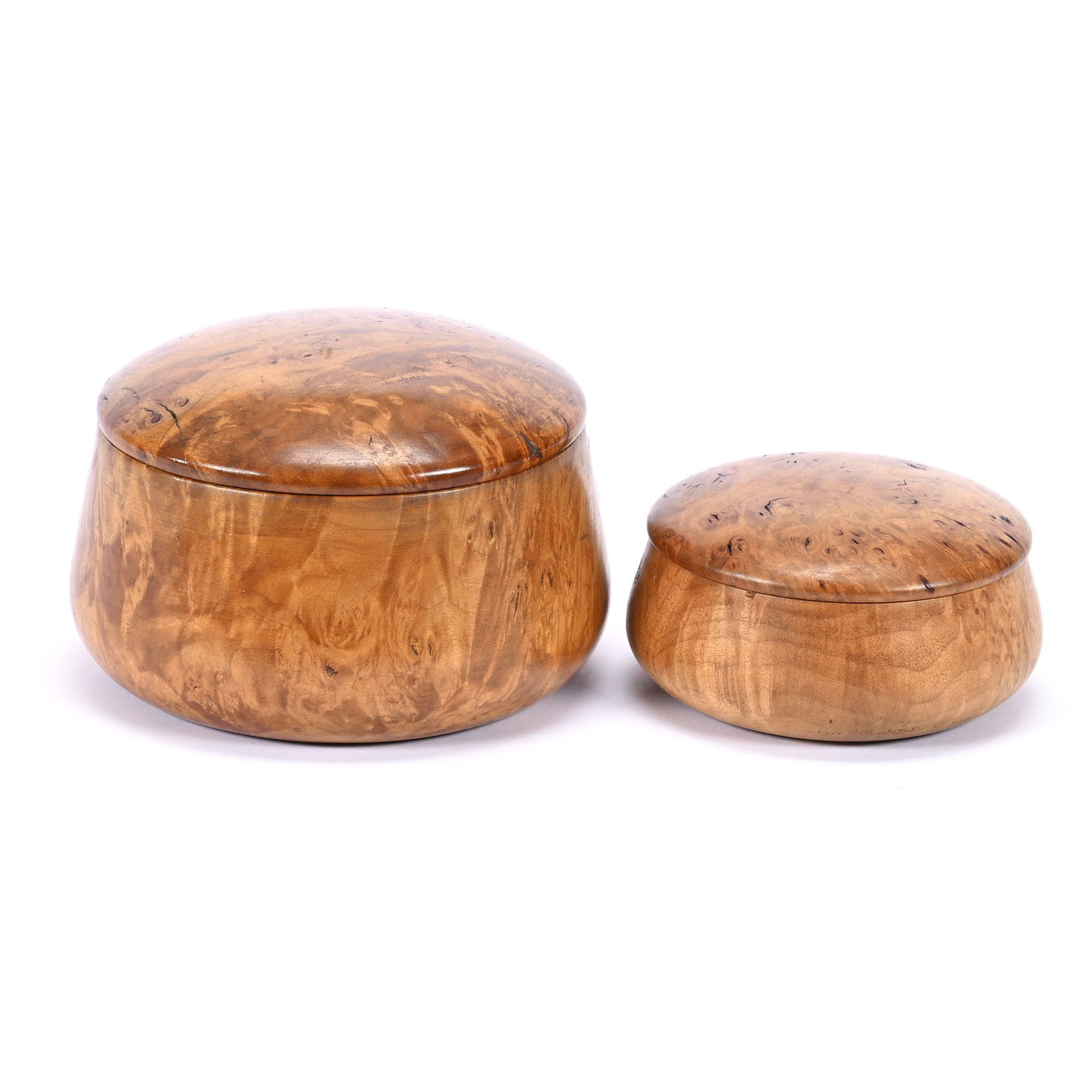 (2) Early Burl Turned Wood Covered Boxes (1 of 3)