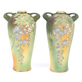 Pair Vases Marked U.S. Patent Japan, Two Handles