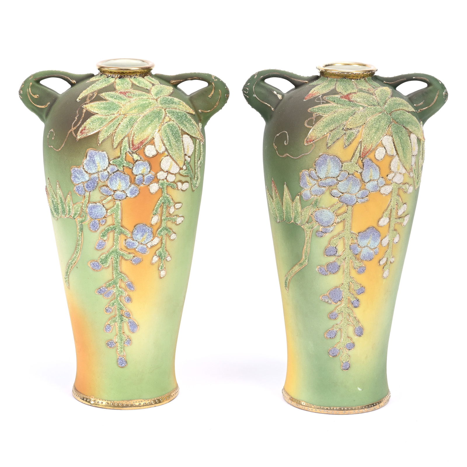 Pair Vases Marked U.S. Patent Japan, Two Handles