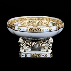 Pedestal Bowl, Nippon Wreath Mark, White With Floral Decor, Heavy Gold Trim Highlights