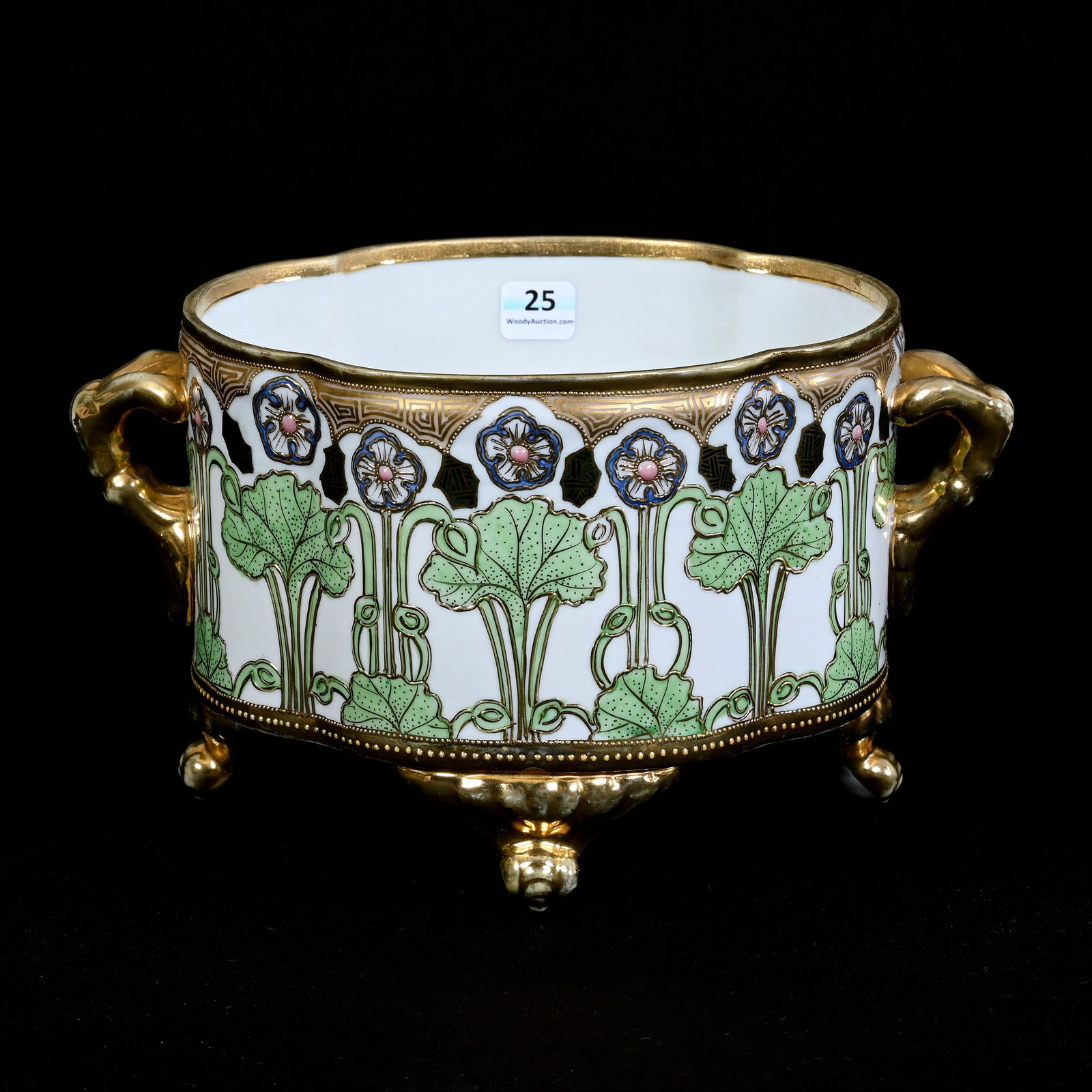 Footed Ferner, Nippon Wreath Mark, White With Green Leaf and Floral Blossom Highlights (1 of 3)