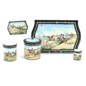 Smoke Set, Five Piece, Nippon Wreath Mark, Fox Hunt Scenic Decor