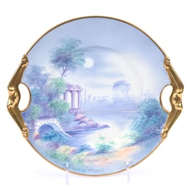 Cake Plate Marked Pickard, Vellum Classic Ruins Scene, Artist Signed Marker, Nice Gold Trim