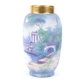 Vase Marked Pickard, Vellum Classic Ruins Scenic Decor, Artist Signed Marker, Nice Gold Trim