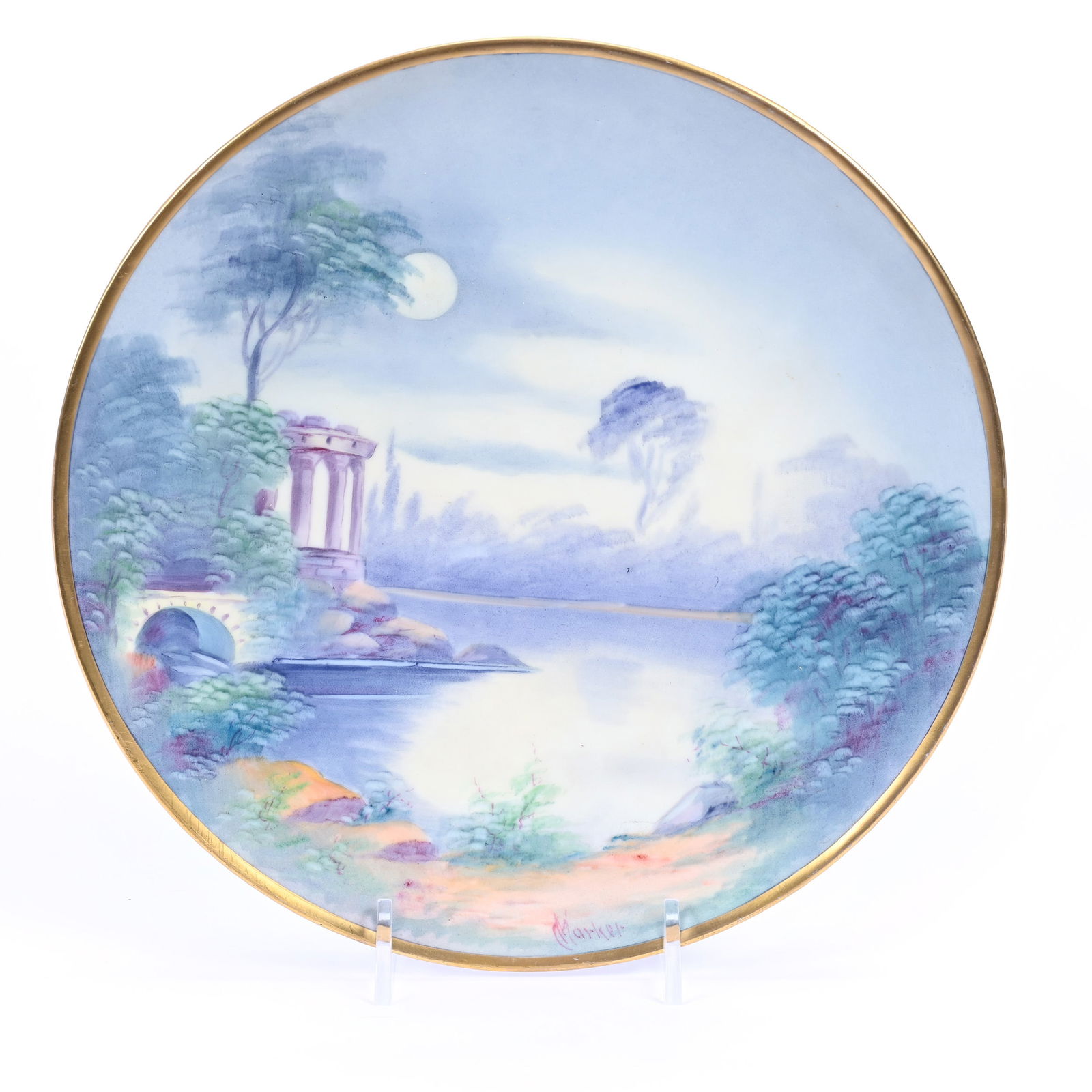 Plate Marked Pickard, Vellum Classic Ruins Scenic Decor, Artist Signed Marker, Nice Gold Trim (1 of 3)