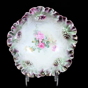 Bowl Marked R.S. Prussia, Sunflower Mold, Satin and Tiffany Finish