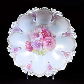 Bowl Marked R.S. Prussia, White And Lavender Satin Finish, Pink Poppy Decor