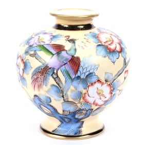 Vase, Nippon Wreath Mark, Cream Tones With Branch, Blossom and Bird Decor