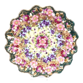 Plate, Marked With Chinese Character Red Heart, Cream and Green Background