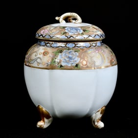 Footed Biscuit Jar, Nippon Wreath Mark