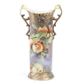 Cylinder Vase, Nippon Maple Leaf Mark, Lavender and Green Background, Apple Decor