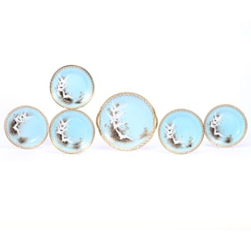 Cake Set, Nippon Wreath Mark, Pale Green/Blue Background, Snow Geese Scenic Decor