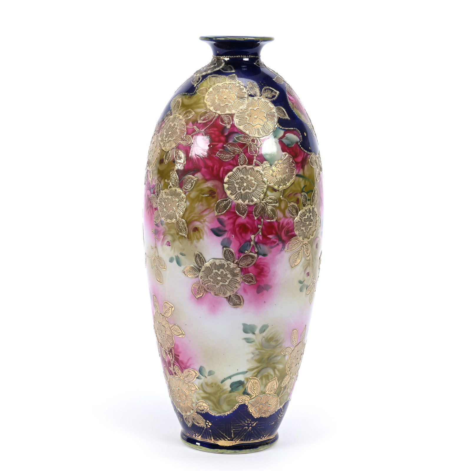 Vase, Nippon Maple Leaf Mark (Hard To See), White, Pink and Green Ground (1 of 4)