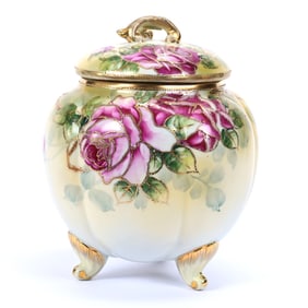 Footed Biscuit Jar, Nippon Wreath Mark