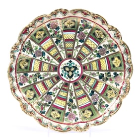 Plate, Nippon Maple Leaf Mark, White With Multi-Color Segmented Floral Decor