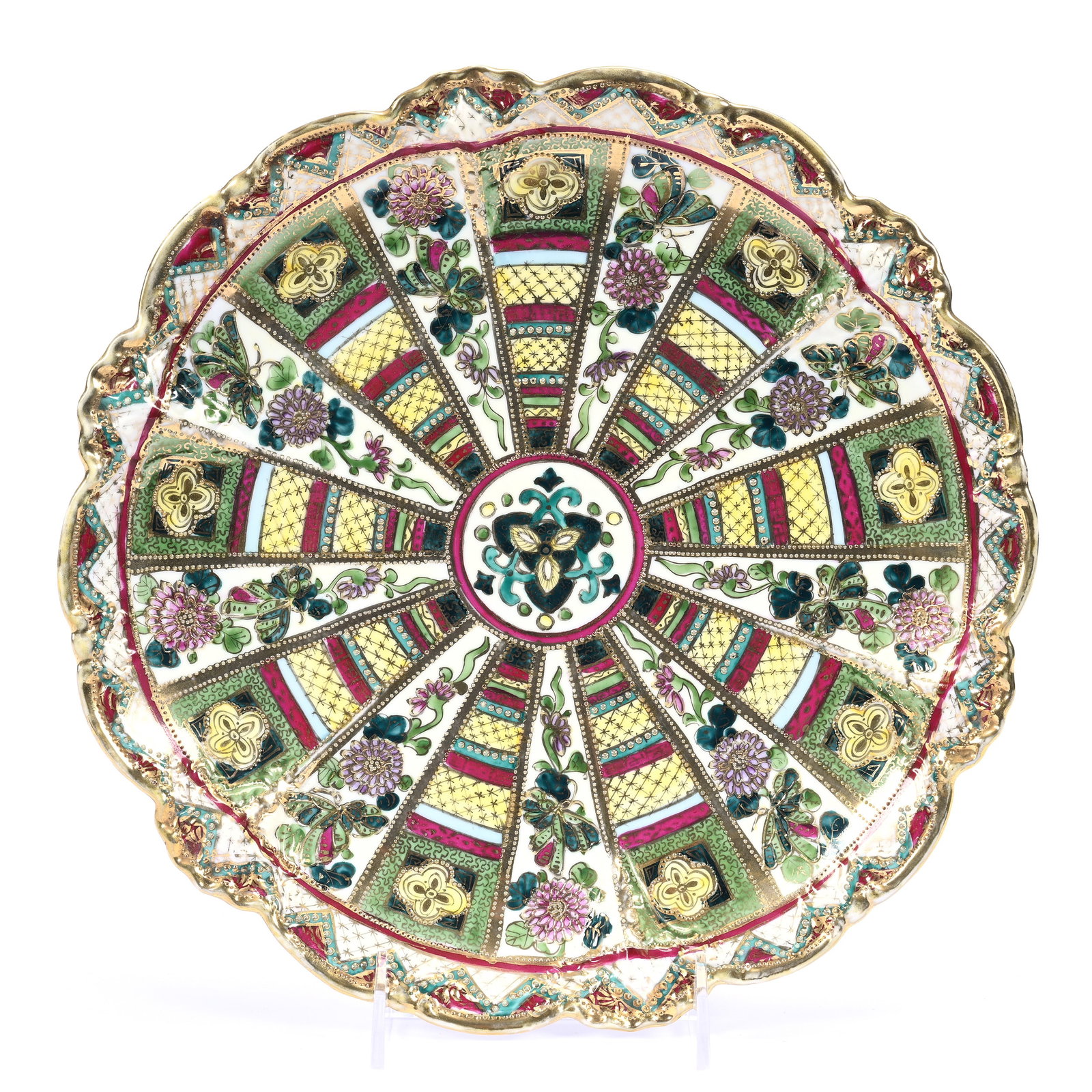 Plate, Nippon Maple Leaf Mark, White With Multi-Color Segmented Floral Decor (1 of 2)