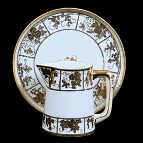 Pitcher and Tray Set, Nippon Wreath Mark, White With Gold Vintage Decor