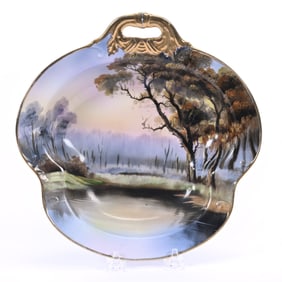Handled Bowl, Noritake Wreath Mark, Scenic Decor Of Lake