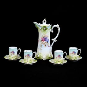 Chocolate Set Marked R.S. Prussia, Ribbon and Jewel Mold