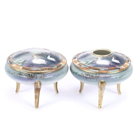 Powder Jar/Hair Receiver, Marked T.S. Nippon, Night Scenic Decor Of Swan