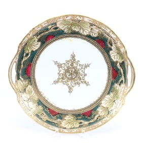 Cake Plate Marked R.C. Nippon, White Center, Green Border, Heavy Gold Trim Highlights