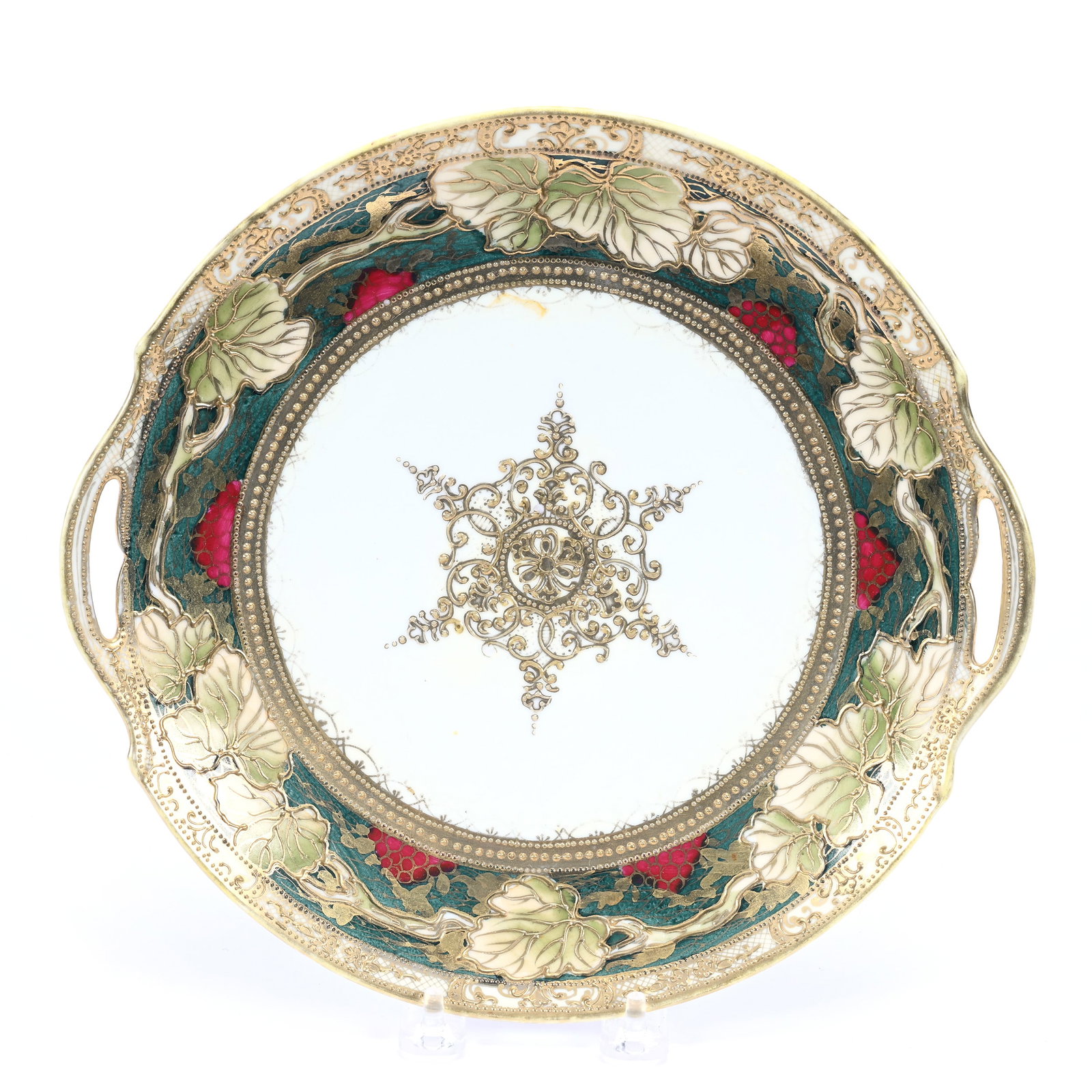 Cake Plate Marked R.C. Nippon, White Center, Green Border, Heavy Gold Trim Highlights (1 of 2)