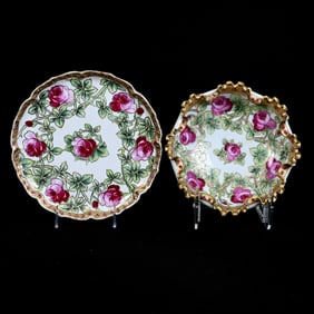 (2) Items, Same Decor With White, Pink Rose Decor, Green Vine Highlights