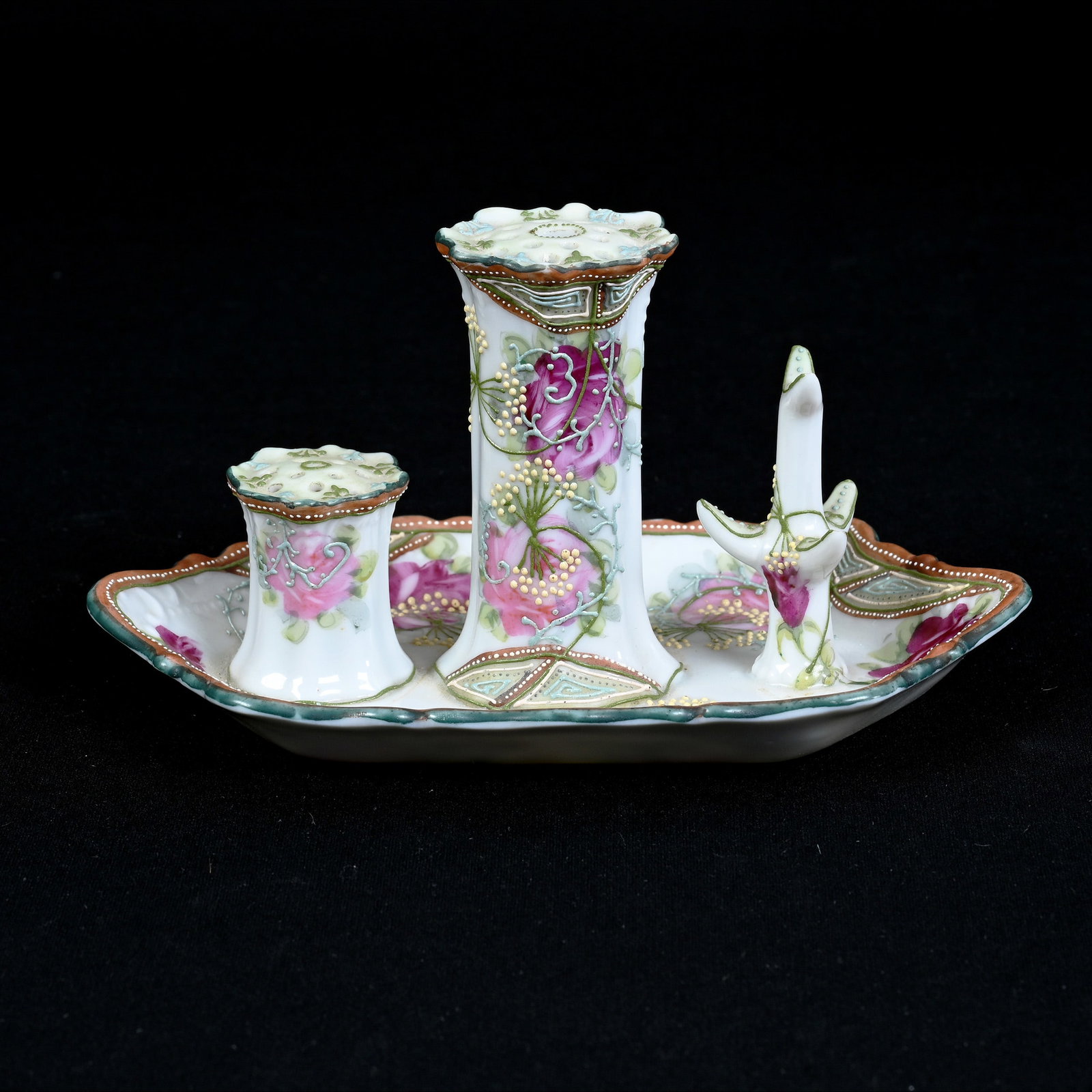 Vanity Set, Nippon Maple Leaf Mark, White and Green Tones, Pink Rose Decor and Moriaga Highlights (1 of 5)