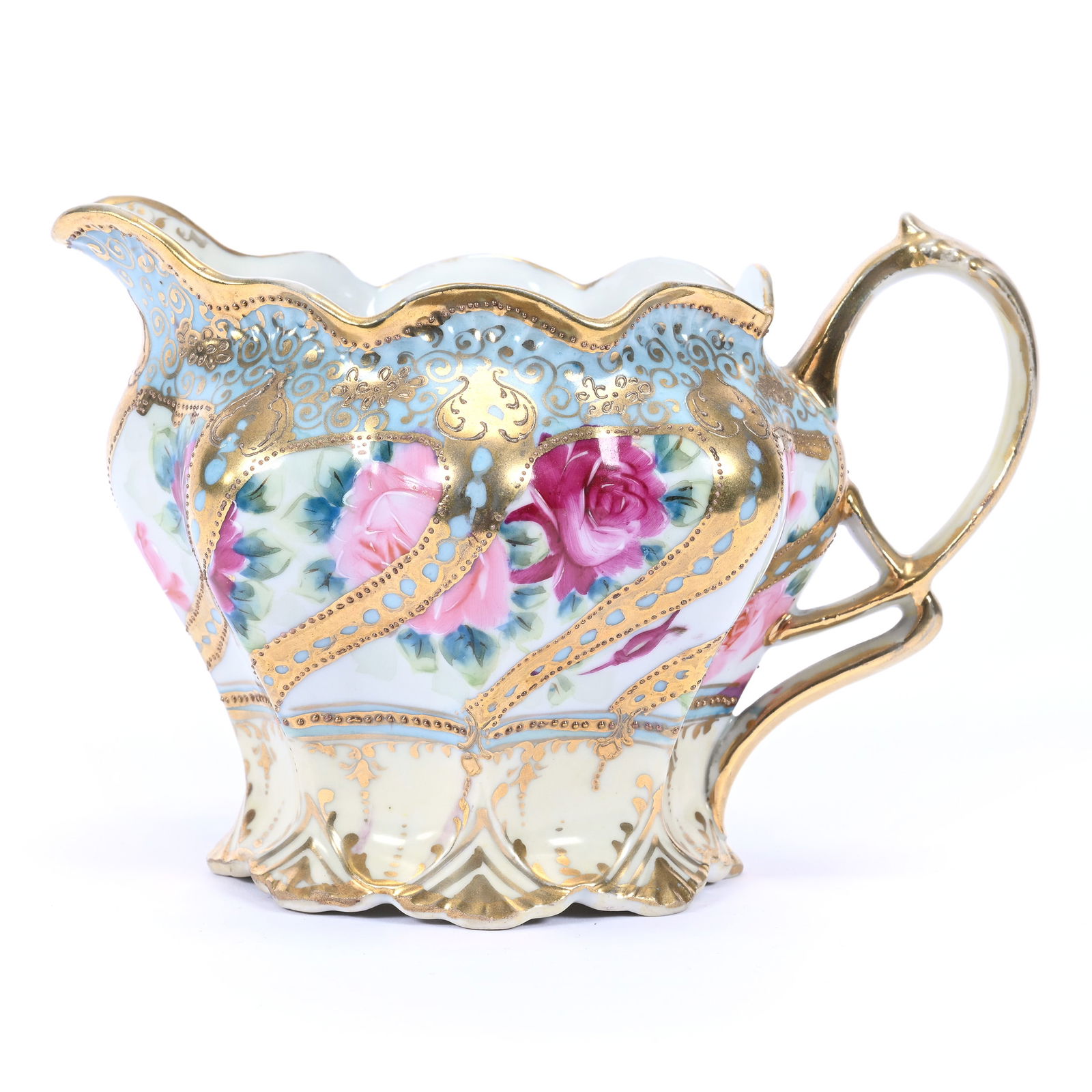 Pitcher Marked Tokyo Wheelock Japan, White, Blue and Cream Tones, Pink Rose Decor (1 of 3)