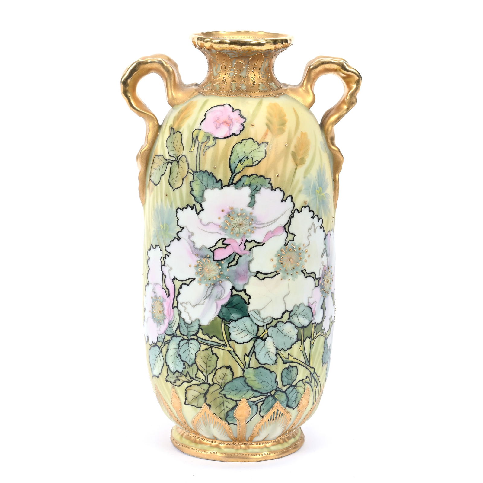 Vase, Nippon Wreath Mark, Yellow Background With Poppy Decor (1 of 3)