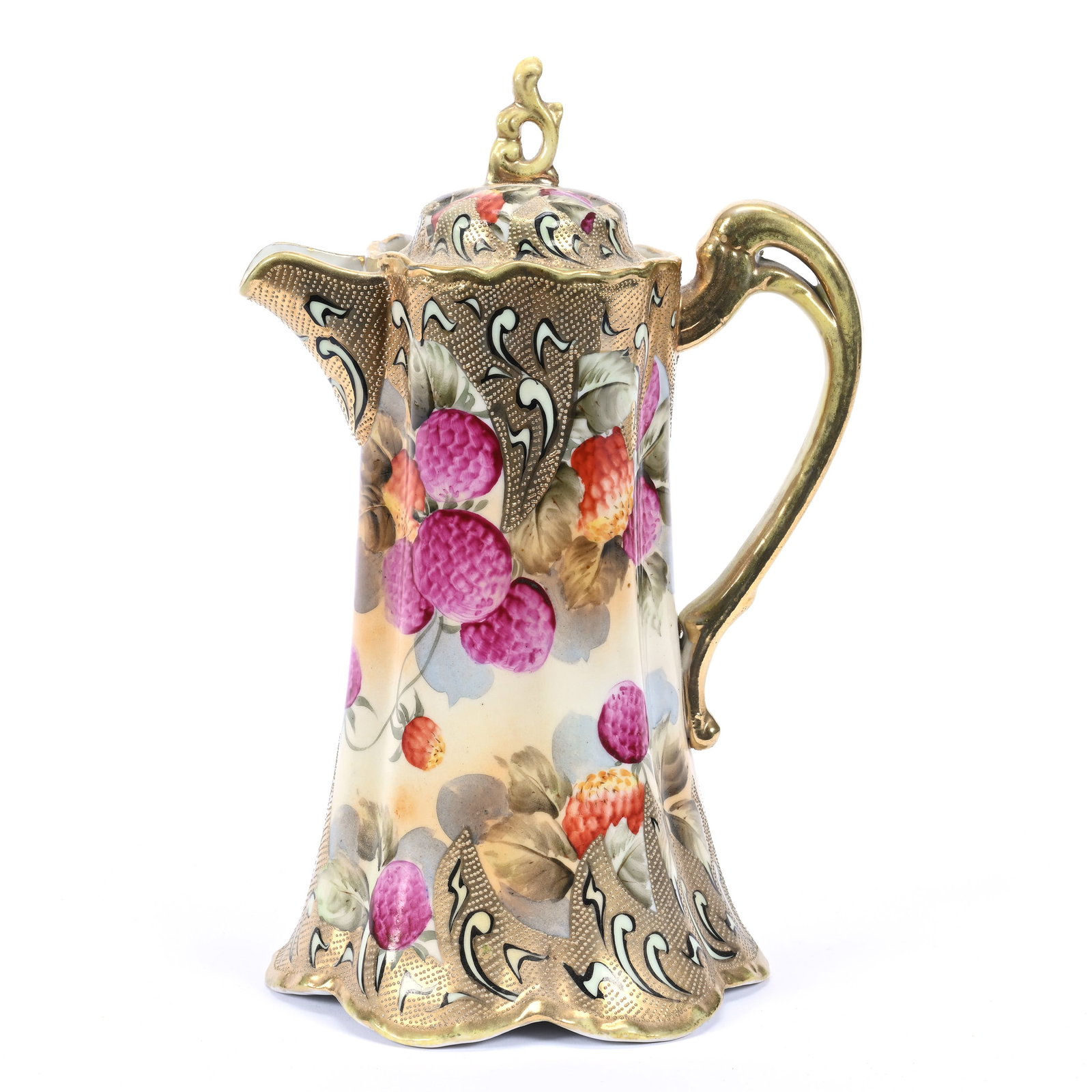 Chocolate Pot, Nippon Maple Leaf Mark, Cream Tones With Colorful Fruit Decor (1 of 3)