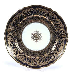 Plate, Nippon Wreath Mark, White Center With Cobalt Blue/Black Border