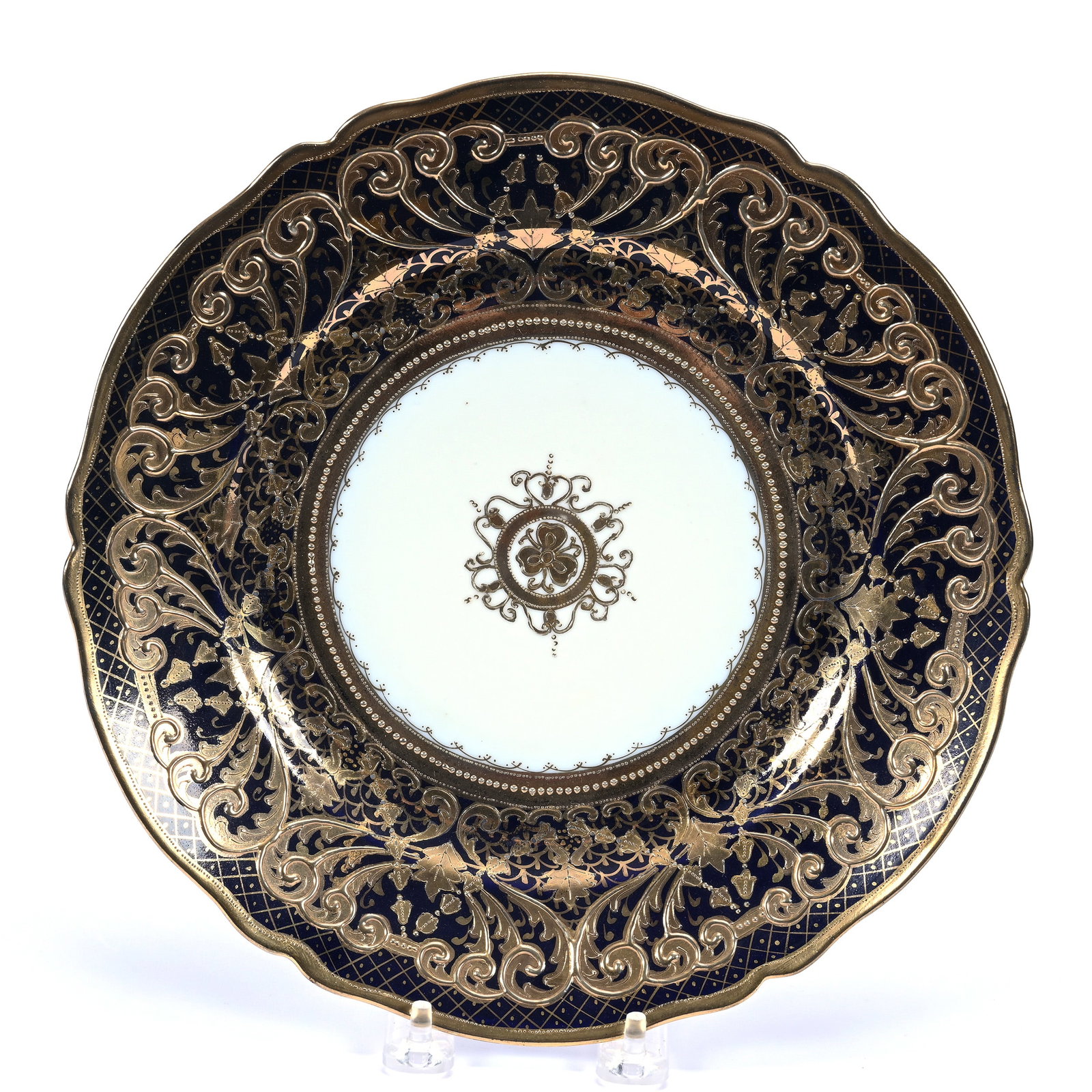 Plate, Nippon Wreath Mark, White Center With Cobalt Blue/Black Border (1 of 2)