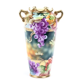 Vase, Two Handles, Nippon Maple Leaf Mark, Beautiful Vintage Decor, Gold Trim, Tapestry Highlights