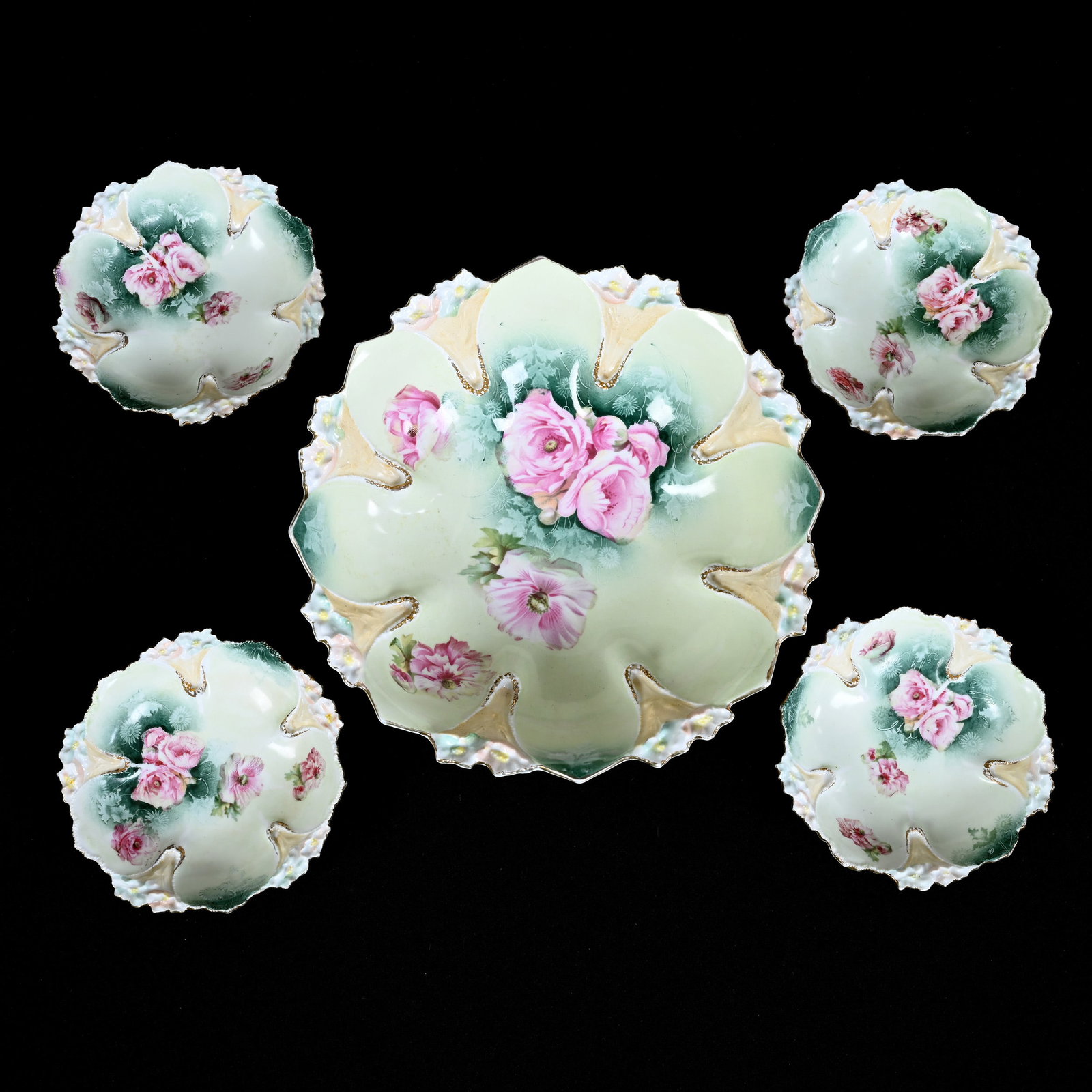 Berry Set Marked R.S. Prussia, Green Tones, Pink Poppy Decor, (1) 10.25" Master Bowl (1 of 2)