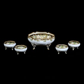 Nut Set, Nippon Wreath Mark, White With Black Border and White Lily Decor