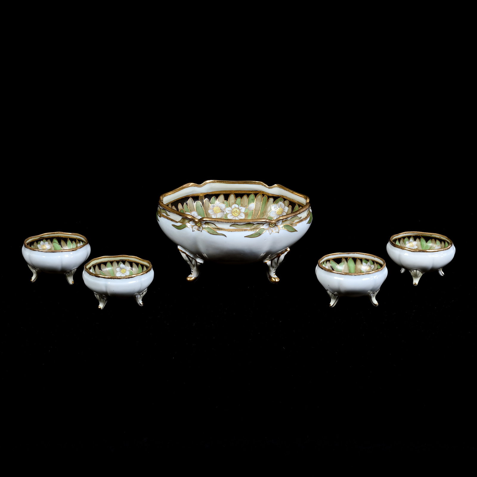 Nut Set, Nippon Wreath Mark, White With Black Border and White Lily Decor (1 of 3)