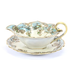 Mayonnaise Bowl/Underplate, Nippon Maple Leaf Mark, Yellow and Blue With Clover and Gold Tapestry