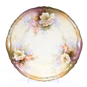 Cake Plate Marked R.S. Prussia, Cream and Lavender Tones, White Poppy Decor